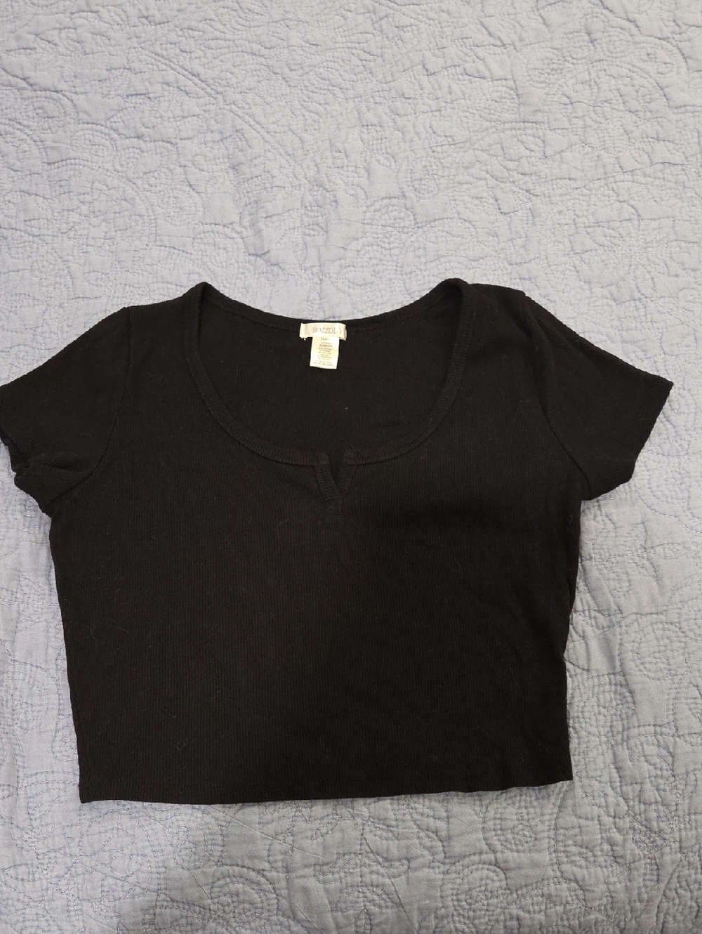 Bozzolo Black Ribbed Short Sleeve Crop Top Size L!